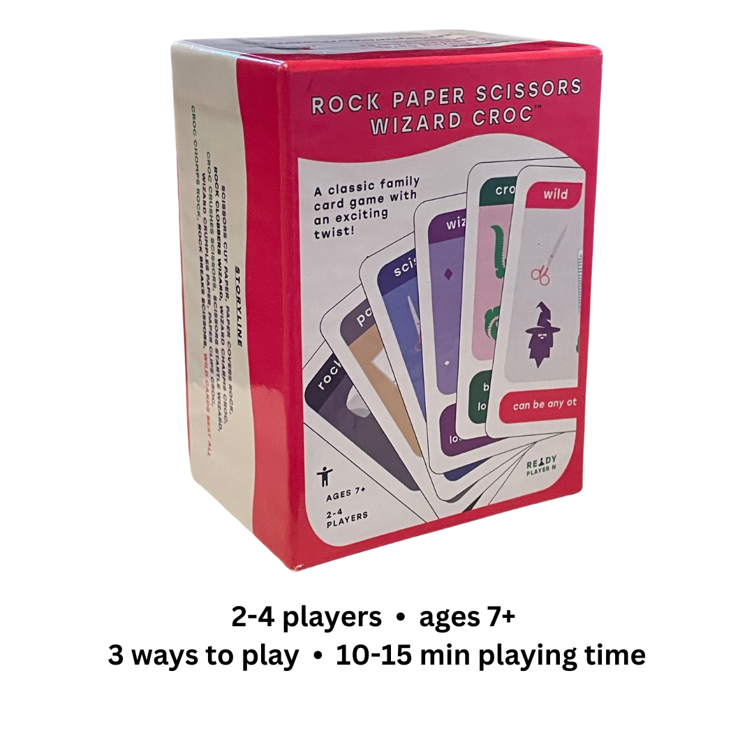 Colorful game box with photo of cards and note saying game is for 2-4 players, ages 7+, and 10-15 min playing time.