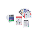 Rock Paper Scissors Wizard Croc box and its contents laid out for viewing: splayed cards, draw pile ,box, and reference card.