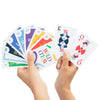 Hands holding new suits and special cards, like Wild, Draw 2, Draw 4, Reverse, and Switch Hands cards along with a blank, make-your-own card