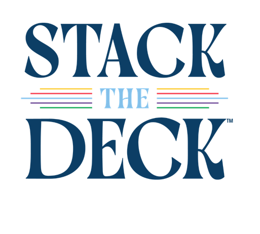 Logo for 'Stack the Deck' with colorful stripes on a white background